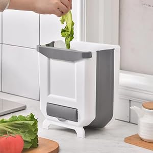 Trash Can, Foldable Waste Bin for Kitchen, Collapsible Hang Small Plastic Garbage Can 2.4 Gallon for Cabinet/Car/Bedroom/Bathroom/Kitchen/Office (White, 1PC)