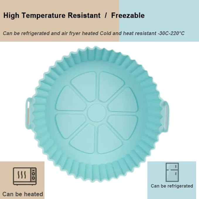 Air Fryer Silicone Liners Pot for 3 to 5 QT, 2 Pack 8.1-inch, Replacement of Flammable Parchment Paper Liners, Food Grade Reusable Baking Tray, Non-Stick, Heat-proof Gloves, Red+Blue (Nola Hut)