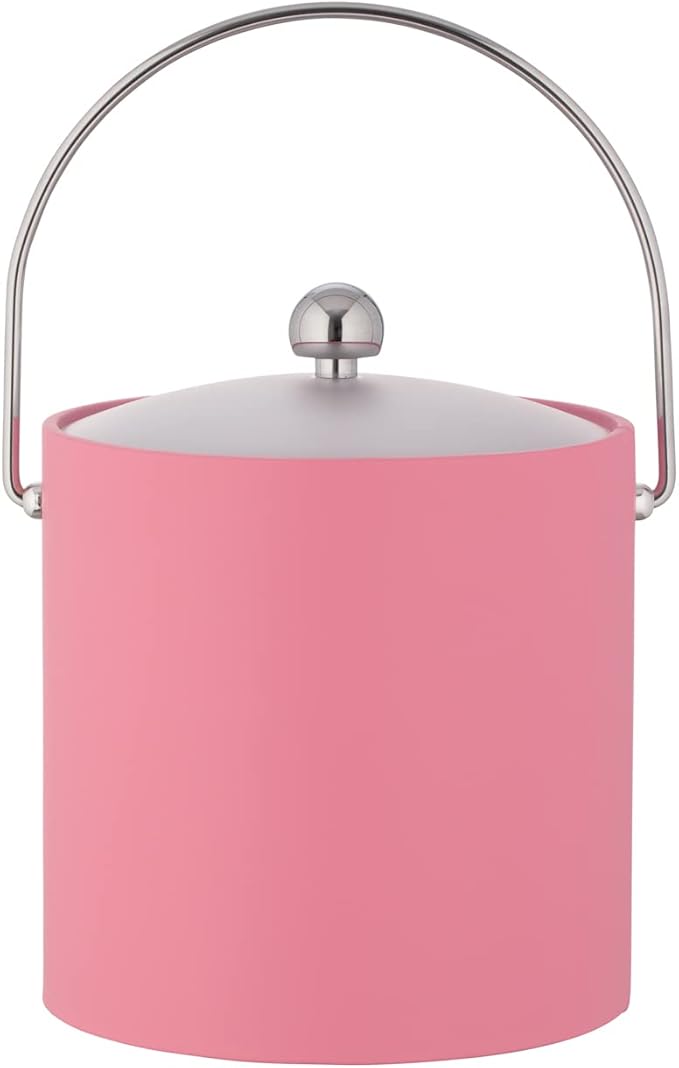 Kraftware Fun Colors - 3qt Ice Bucket with a Chrome Bale Handle, Chrome Astro Knob, and Frosted Acrylic Cover (Pink)