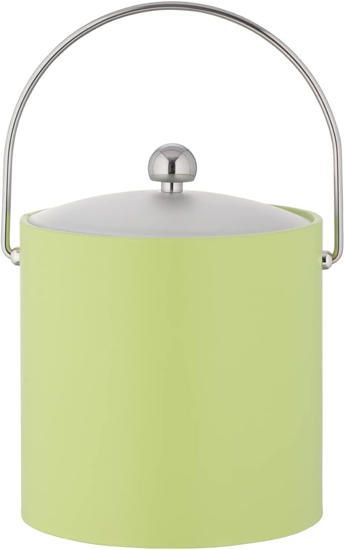 Kraftware Fun Colors - 3qt Ice Bucket with a Chrome Bale Handle, Chrome Astro Knob, and Frosted Acrylic Cover (Light Green)