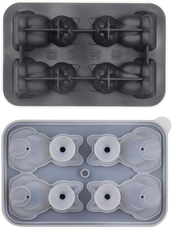 3D Cat Ice Cube Mold, Admaison Ice Cube Tray with Funnel with Funnel for Cocktails, Bourbon,Brandy, Whiskey Gifts for Men, Silicone Fun Shapes Black Cute (CAT)