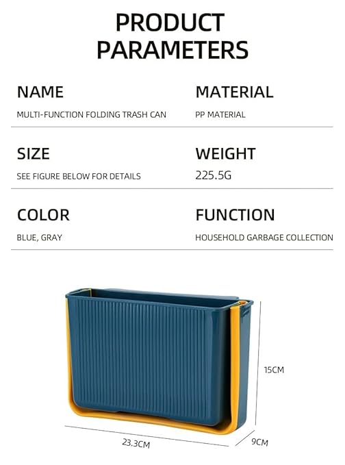 Hanging Kitchen Trash Can, Kitchen Trash Can Foldable, 3L Collapsible Hanging Small Garbage for Cabinet/Car/Bedroom/Bathroom(Blue)