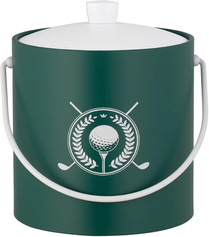 Kraftware Pastimes Collection 3qt Ice Bucket with Acrylic Cover and Bale Handle (Golf, Tropic Green)