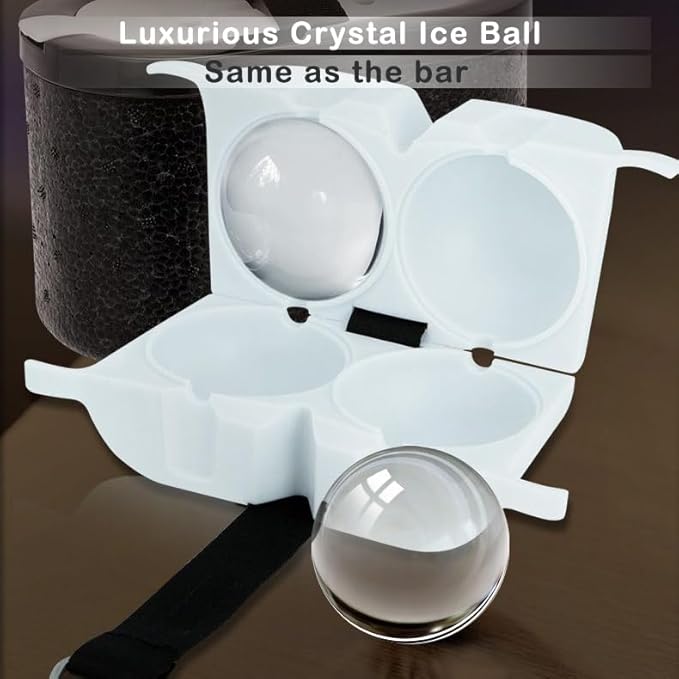 Higt-quality Sphere Crystal Ice Cube Tray for Whiskey Ice Cubes Mold, 2" Large Clear Ice Cuble Maker Durable & Reuable (2 Round)