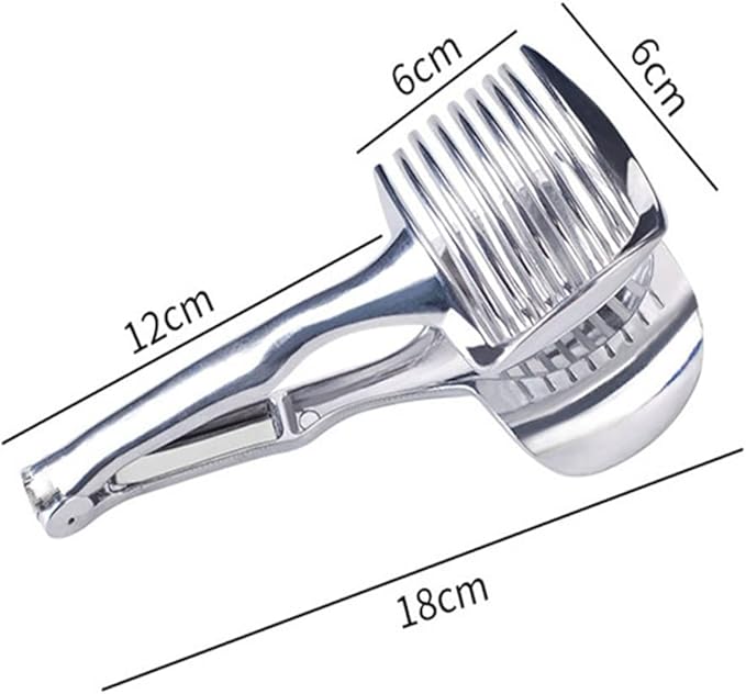 InfantLY Bright Kitchen Gadgets Handy Stainless Steel Onion Holder Potato Tomato Slicer Vegetable Fruit Cutter Safety Cooking Tools Accessories