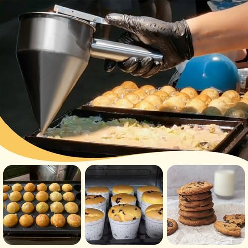 MYFULLY Pancake Batter Dispenser Funnels with Stand | Stainless Steel Funnel Cake Dispenser with Stand Great for Cupcakes, Takoyaki or Any Baked Goods (1200 ML/40 OZ/5 Cups)