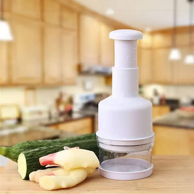 Manual Vegetable & Food Chopper β Handheld Onion, Garlic, Nut & Veggie Cutter, Easy Push-Press, Dishwasher Safe, White