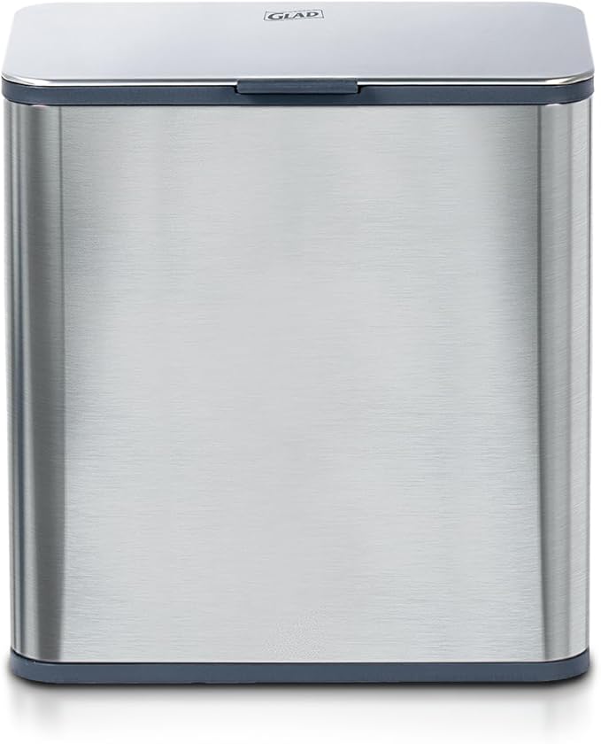 Glad Roomate Under Counter Trash Can - Space Saving Stainless Steel Waste Bin with Dual Lid and Clorox Protection - Small Trash Can for Kitchen Cabinet, Under Sink, or Bathroom, 1.5 Gallon (6L)