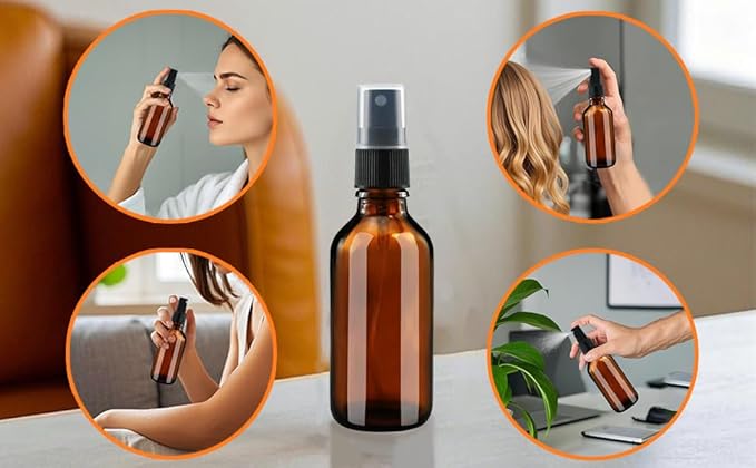 4 oz Small Amber Glass Spray Bottles for Essential Oil Spray bottles Empty Mini Fine Mist Spray Refillable Glass Bottles