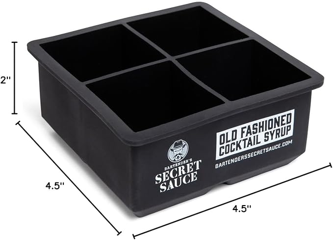 Bartender’s Secret Sauce Large 2”x2” Ice Cube Mold – Makes Four Perfect Cubes – Premium Silicone Ice Mold for Old Fashioneds, Whiskey & Craft Cocktails – Stackable & Easy Release