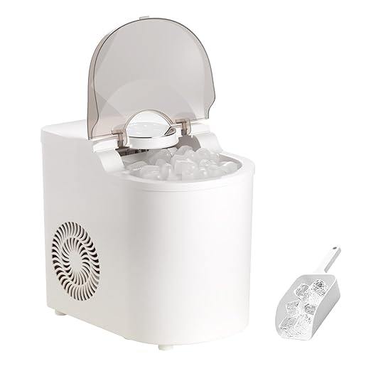 VEVOR Countertop Ice Maker, 7 Cubes Ready in 6 Mins, 26 lbs per Day, Self-Cleaning Portable Machine with Ice Scoop, Ice-Making Machine with 2 Sizes Bullet ICES for Home, Kitchen, Office, Bar & Party