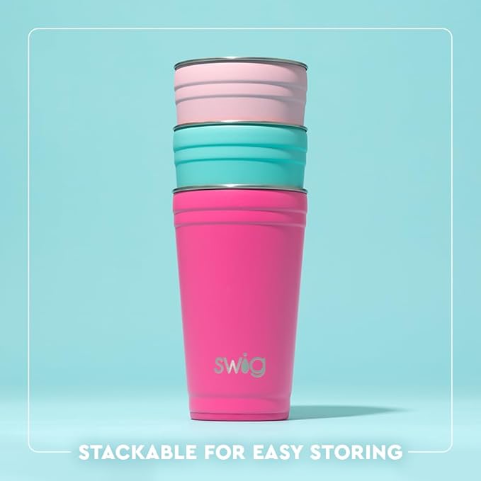 Swig Life 24oz Party Cup, Stackable Insulated Party Cup with EZ Flow Lid, Cup Holder Friendly, Dishwasher Safe, Stainless Steel, Large Travel Tumbler for Hot and Cold Drinks (Cloud Nine)