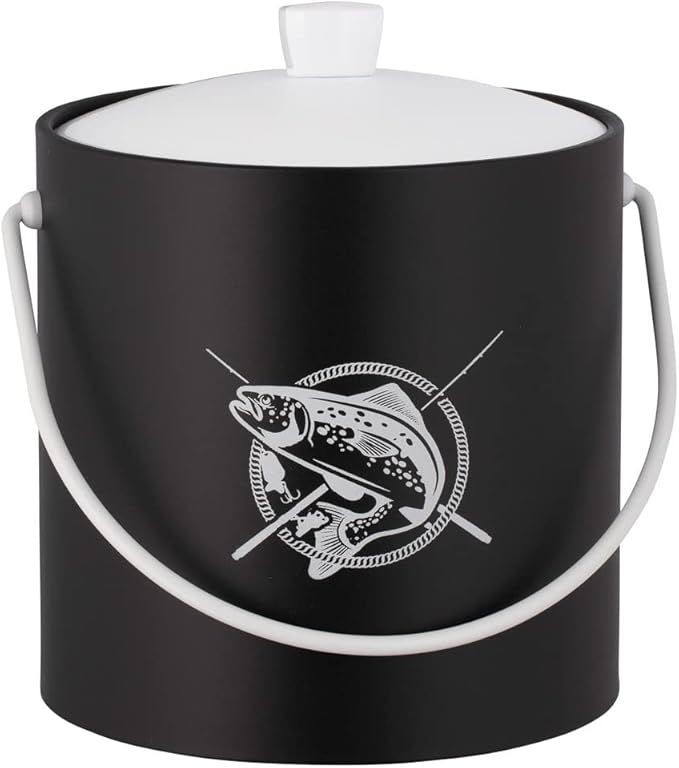 Kraftware Pastimes Collection 3qt Ice Bucket with Acrylic Cover and Bale Handle (Fishing, Black)