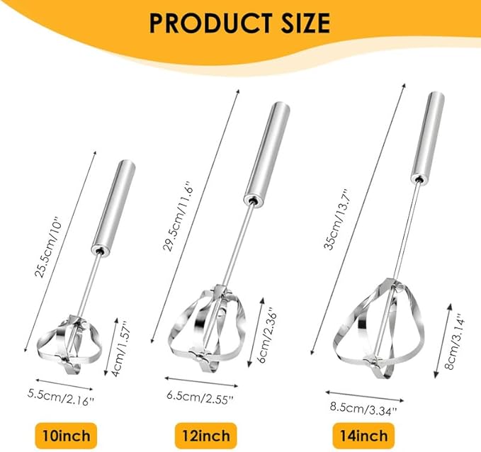 2026 New Stainless Steel Semi-Automatic Whisk, Wider Whisk Head Hand Push Rotary, Multi-Functional Hand Push Mixer, Blender for Cooking Kitchen Home Egg Milk (Upgrade 3pcs)