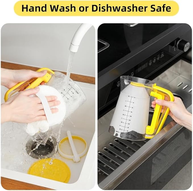 Pancake Batter Dispenser 5-Cup Batter Pourer for Maker Pancakes, Waffles, Crepes, Muffins, Cupcakes, Easy Squeeze Grip Handle with Proof Nozzle, Precise Baking Tools(Yellow)