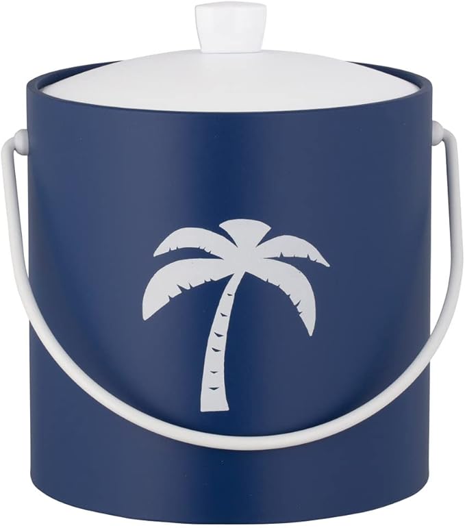 Kraftware Pastimes Collection 3qt Ice Bucket with Acrylic Cover and Bale Handle (Palm Tree, Royale Blue)