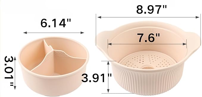 Microwave Silicone Steamer, 3-Compartment Vegetable Steamer with Egg Cooker, Food Grade Silicone Basket for Microwave Oven Cooking (Beige)
