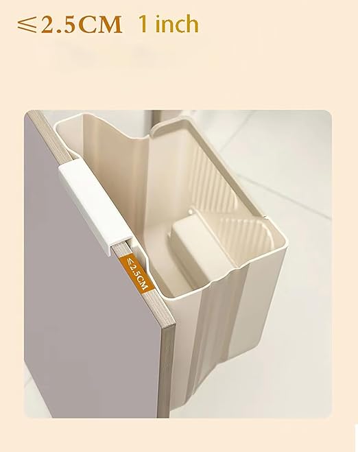 YIKANGHENG Foldable Hanging Trash Can, 8.5 Inch x 8 Inch x 4.72 Inch White Plastic Kitchen Waste Bin (M)