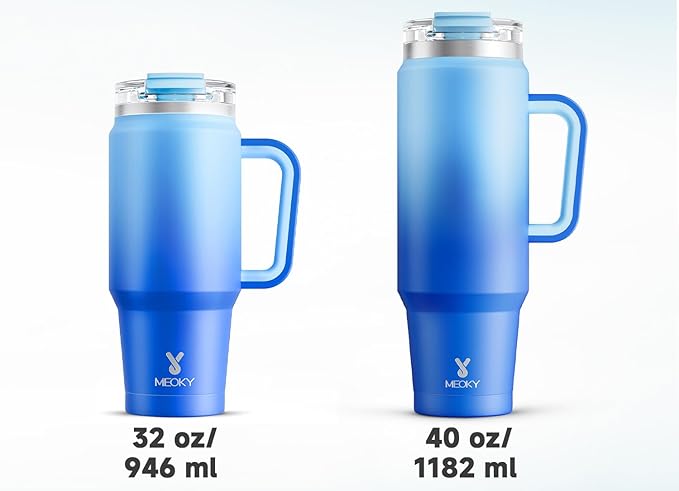 Meoky 40 oz Tumbler with Handle and Straw, Insulated Tumbler with Lid and Straw, Stainless Steel Travel Mug, Keeps Cold for 34 Hours, 100% Leak Proof, Fits in Car Cup Holder (Sky)