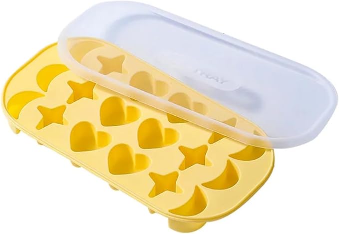 2 Pcs Silicone Ice Cube Tray Mold, Moon Stars and Heart Ice Cube Tray Silicone Molds Silicone Ice Cube Tray with Lid for Ice Cubes, Gelatine, Chocolate, Baking and Candy