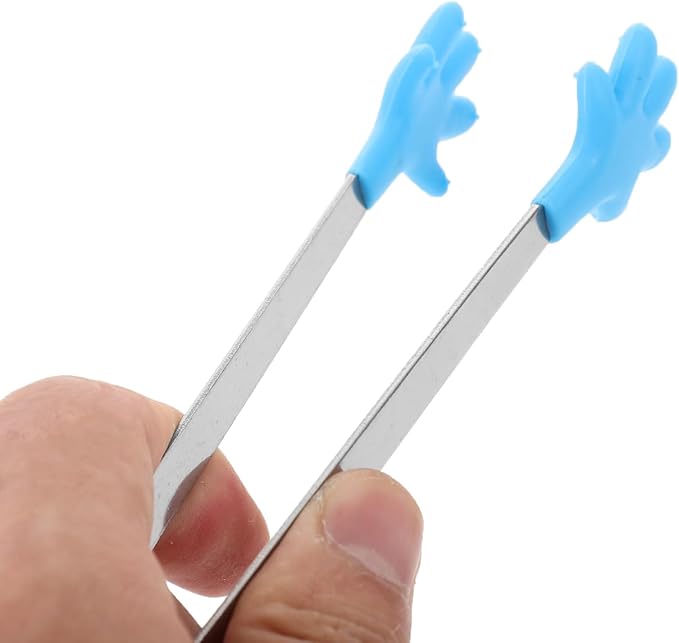 Angoily Premium Mini Tongs 4.84 Inch Stainless Steel Kitchen Gadgets Food Clips with Silicone Hand Shape Tips Dishwasher Safe for Ice Salad Bbq Serving in 5 Colors