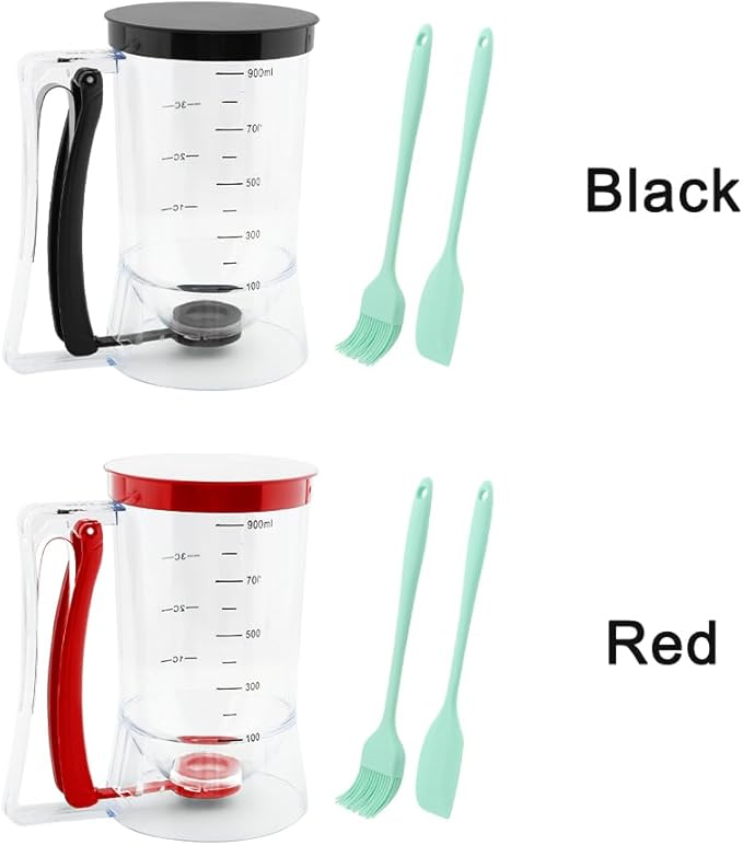 Pancake Batter Dispenser with Squeeze Handle, Cupcake Batter Dispenser with Oil Brush & Scraper for Precise Portion Control, Baking Tool for Pancakes Cupcake, Waffle, Muffin Mix