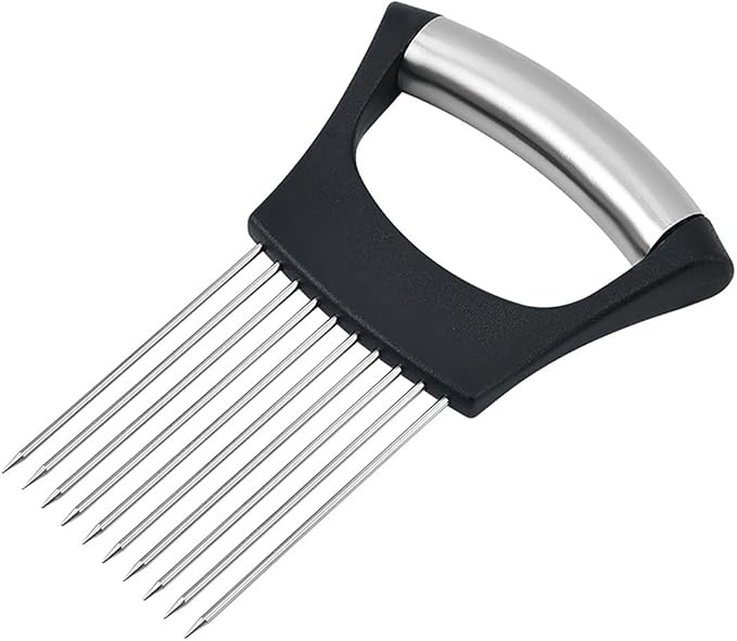 1 Pack Stainless Steel Multifunctional Vegetable Slicer, Onion Slice Holder, Onion Cutter for Slicing Meat, Onion, Potato, Tomato, Lemon, Kitchen Chopper Tool