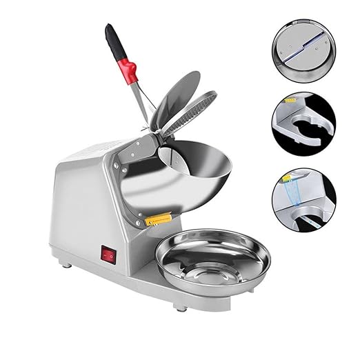 Yahpetes Electric Shaved Ice Machine 1Pcs Electric Dual Blades Ice Crusher Shaver Snow Cone Maker Machine 187lbs/hr for Home and Commercial Use (Silver)