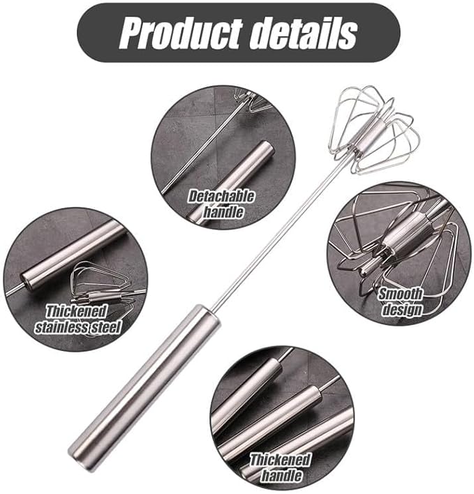 Stainless Steel Semi-Automatic Whisk, Egg Whisk Hand Push Whisk Blender, Hand Push Mixer Stirrer Tool for Cooking Kitchen Home Egg Milk (10 in)