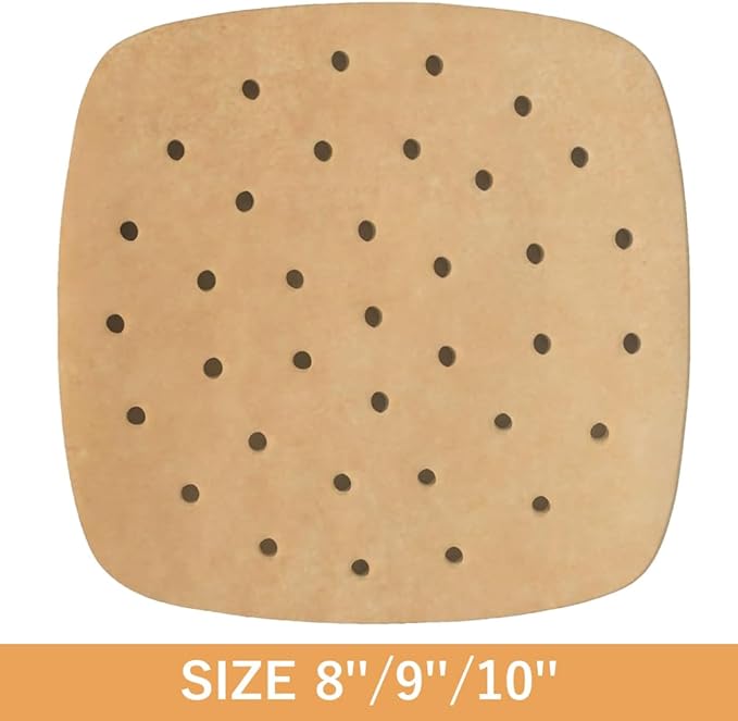 Numola 100 Pcs Air Fryer Liners Disposable Parchment Paper, 9 Inch Perforated Airfryer Sheets for Baking, Square Unbleached Non-Stick Steamer Liner for Oven, Microwave, Steaming Basket