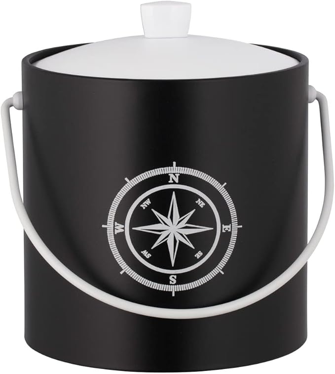 Kraftware Pastimes Collection 3qt Ice Bucket with an Acrylic Cover and Bale Handle (Compass Point, Black)