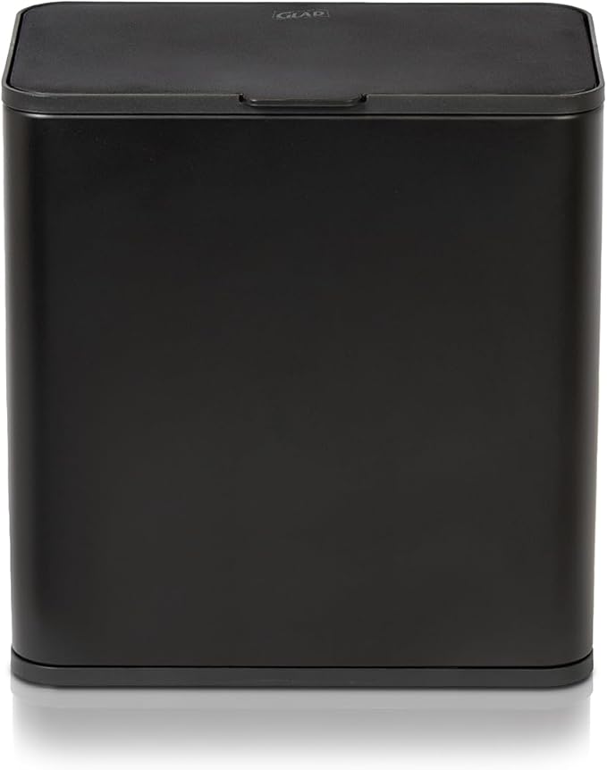 Glad Roomate Under Counter Trash Can - Space Saving Stainless Steel Waste Bin with Dual Lid and Clorox Protection - Small Black Trash Can for Kitchen Cabinet, Under Sink, or Bathroom, 1.5 Gallon (6L)