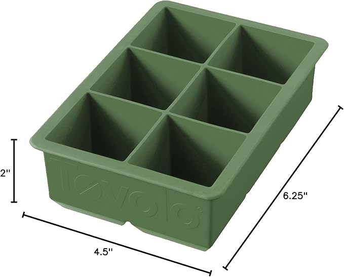 Tovolo Large 2” King Cube Ice Tray Pesto Green Ice Cube Trays for Whiskey Cocktails Smoothies, Big Square Ice Cube Mold Silicone Freezer Tray for Perfect Rock Cubes BPA Free Dishwasher Safe