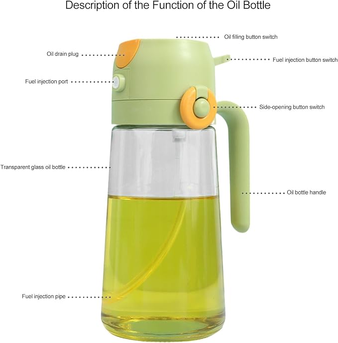 2 In 1 Oil Dispenser And Oil Sprayer, 16 Oz/470 Ml Oil Dispenser For Kitchen Spray, With Fine Mist Nozzle, Suitable For Cooking, Air Fryer, Salad, Grilling(1pcs) (green-A)