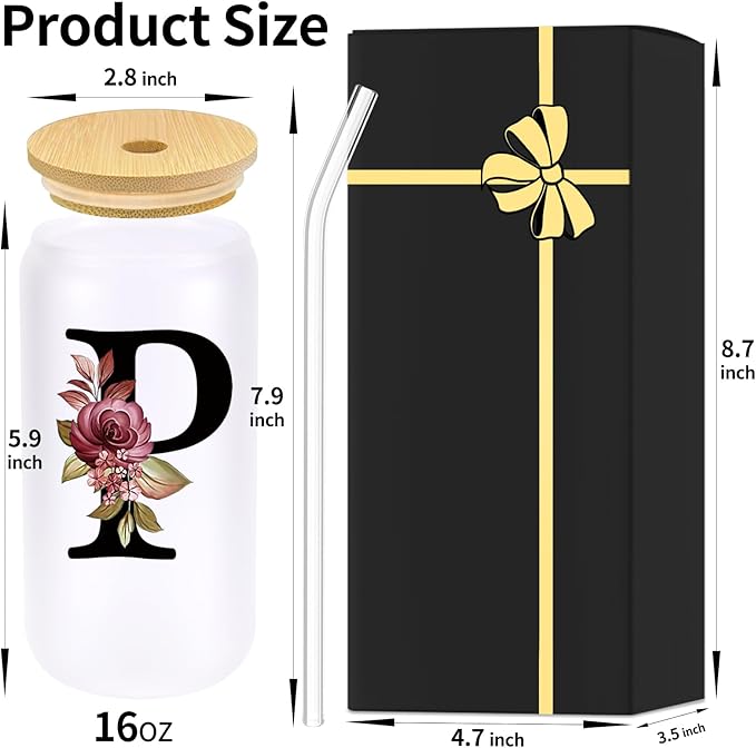 Monogrammed Glass Drinking Cup With Lid Straw Women Teacher Coworker Assistant Principal Christmas Paraprofessional Administrative Professional It Hr Admin Day Gift French Nursing Spanish Swim Latin,P