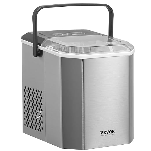 VEVOR Countertop Ice Maker, 9 Cubes Ready in 6 Mins, 26lbs in 24Hrs, Self-Cleaning Portable Ice Maker with Ice Scoop and Basket, Ice Machine with 2 Sizes Bullet Ice for Home Kitchen Office Bar Party