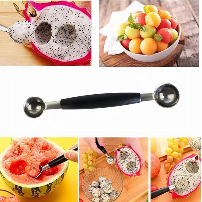 Double-Sided Fruit Melon Baller Spoon, 2 in 1 Stainless Steel Scoop Cutter 18cm