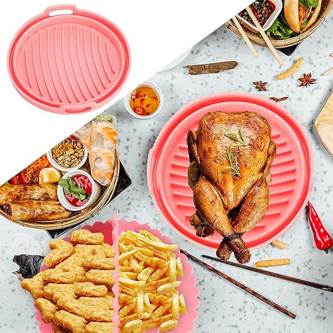 Silicone Air Fryer Liner 8.6" Round for 5–8 QT, No Divider, Reusable Non-Stick Collapsible Pot Liner, Dishwasher Safe, Heat-Resistant 446°F, GRAY, 1 Pack