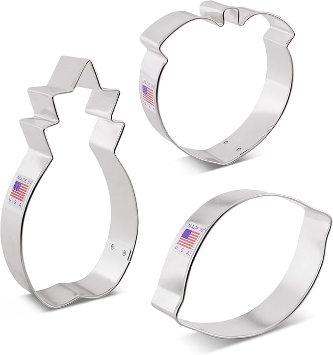 Ann Clark Fruit Cookie Cutters 3-Pc. Set (Lemon, Pineapple, Peach) Made in USA