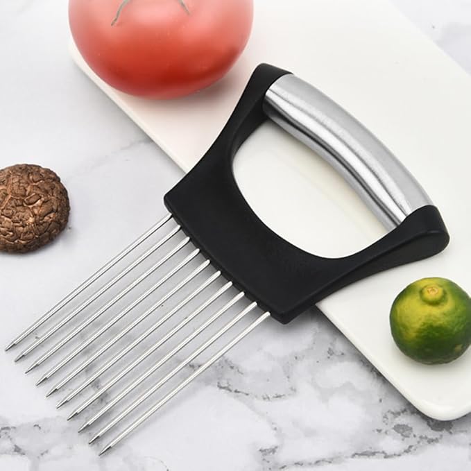 Stainless Steel Onion Holder, 2025 New Vegetable Holder for Slicing, Multifunctional for Fruits and Vegetables, Tool for Meat, Lemon, Onion, Potato, Tomato (2PCS)