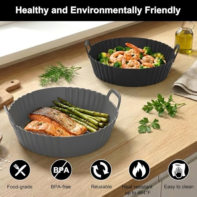 Round Silicone Air Fryer Liners 2 Pack for Ninja AF101 & AF161 Reusable Silicone Liner for 4-5.3QT, Air Fryer Accessories, Compatible with Ninja, COSORI, Tefal, Bear, Chefman