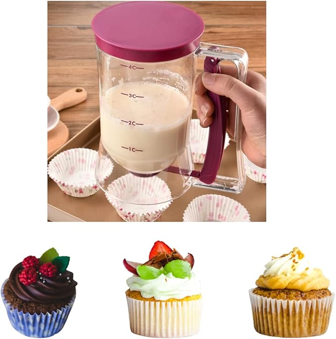 Pancake Batter Dispenser, Pancake Dispenser with Measuring Label, Plastic Batter Dispenser with Cleaning Brush for Cupcakes, Waffles, Muffin Mix, or Any Baked Goods