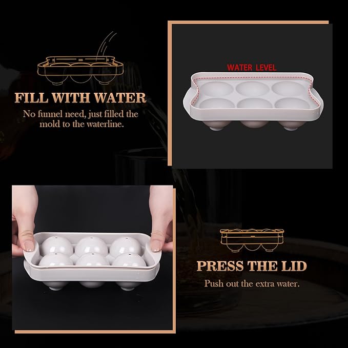 Whiskey Ice Cubes Mold 2 Pack - Round Ice Cube Mold & Ice Ball Maker Set with Storage Bin, Ice Cube Trays with Lid, Tongs for Bourbon & Cocktails, Gifts for Whiskey Lover