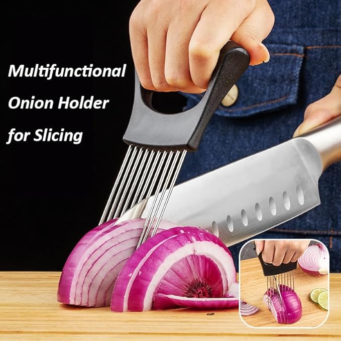 Onion Holder for Slicing, Lemon Slicer Cutter - Food Slicer, Vegetable Chopper Cutter Assistant Tool for Meat, Lemon, Potato, Tomato (Green, 1PCS)