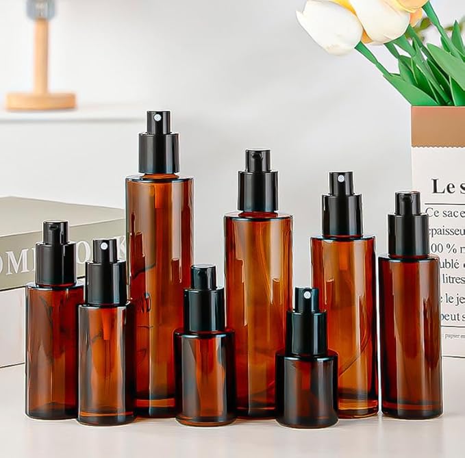 2 PCS 120ml 4oz Amber Glass Spray Bottles Refillable Glass Travel Bottles Fine Mist Spray Bottles Containers Cosmetic Bottles for Essential Oils Perfumes Other Liquids