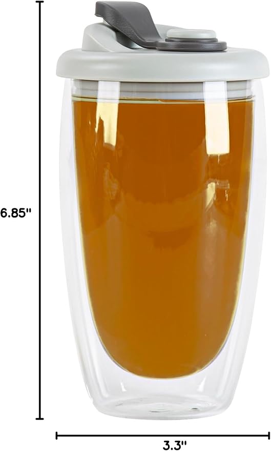 Restaurantware - Forma Professional 15.2 Ounce Insulated Travel Mug With Lid, 1 Double Wall Coffee Mug - Includes Lid, Reusable, Clear Borosilicate Glass Tumbler, Dishwashable, Microwavable