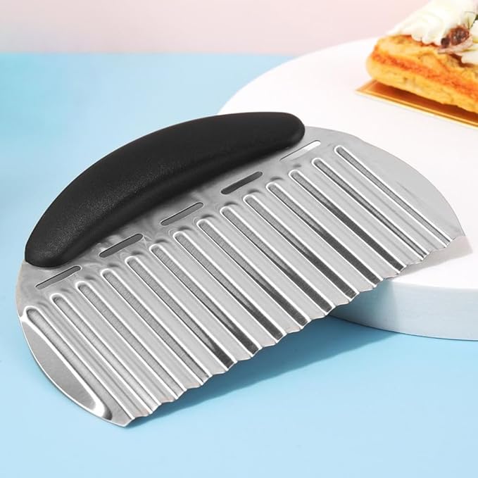Heavy Duty Stainless Steel Large Crinkle Cutter Wavy Chopper French Fry Slicer for Potatoes Carrot Chips and Fruits, Vegetable, Potatoes, Onions (Black-Style II, 1 PCS)