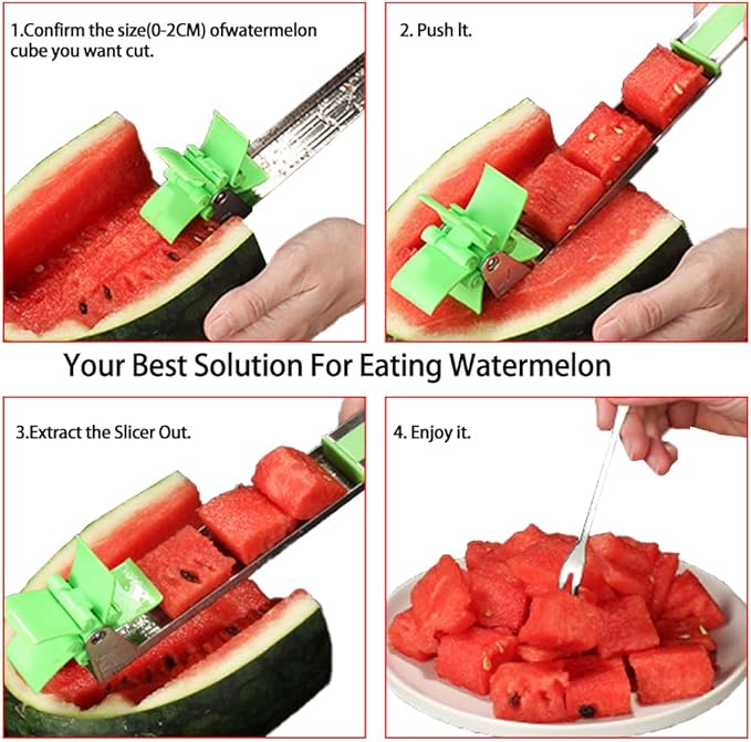 2PCS Watermelon Fork Slicer Cutter,Watermelon Fruit Tools with Melon Baller Scooper, Abnaok Stainless Steel 2-in-1 Watermelon Fork Knife, Portable Dual Head Fruit Forks for Home Party Kitchen Gadget