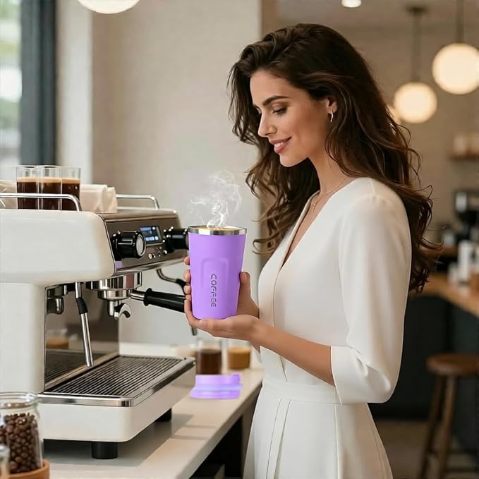SPLMIFA Travel coffee mugs leak-proof, reusable coffee cup with lid, stainless steel vacuum insulated coffee tumblers, thermal insulation cups for men & women keep drinks hot & cold (2nd-Purple, 17OZ)
