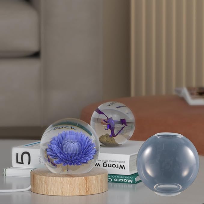 FineInno 2 PCS Sphere Resin Molds,Round Epoxy Resin Molds,3D Seamless Ball Mold for Epoxy Resin DIY Crystal Globe,Home Decor, Flowers Preservation